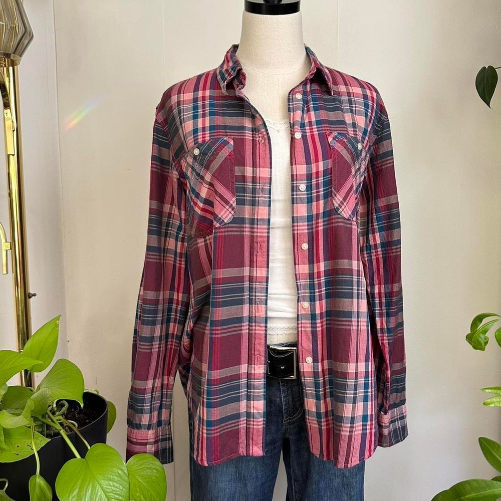 Lauren Ralph Lauren Vintage Plaid Button Up Shirt Pink Blue Green Label Large
